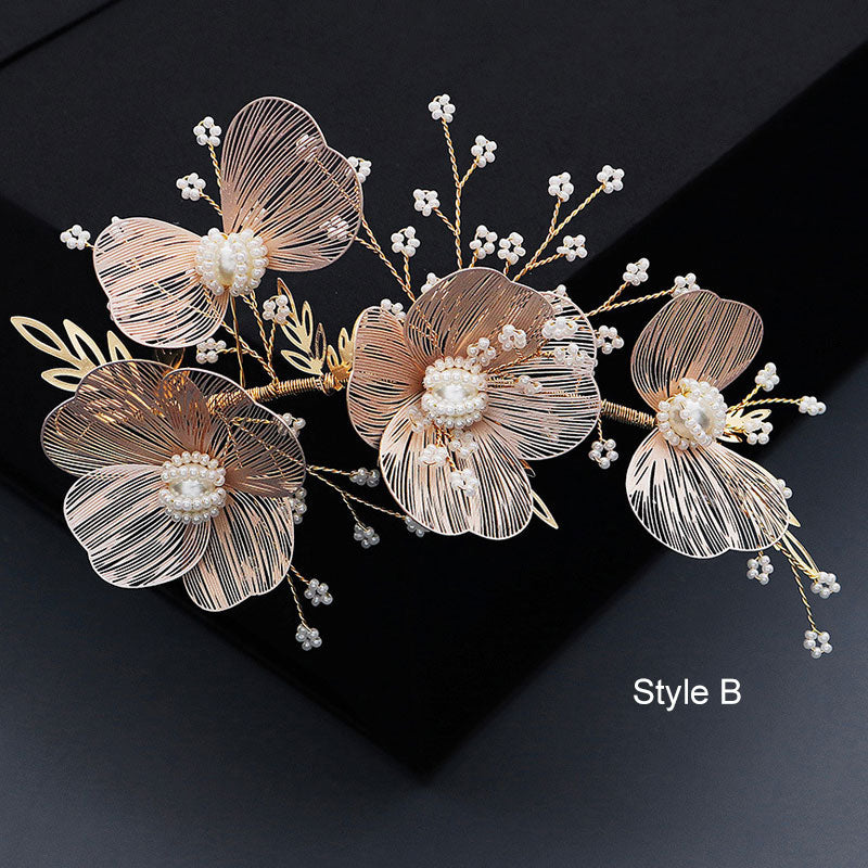 Gold Alloy Pearls Bridal Wedding Hair Vine Clip