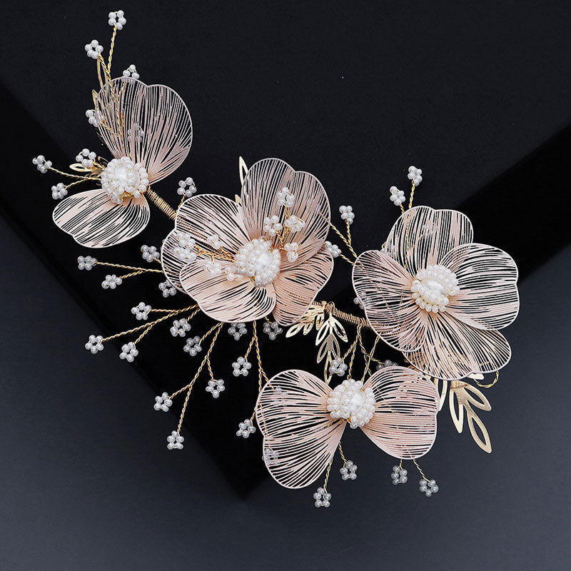 Gold Alloy Pearls Bridal Wedding Hair Vine Clip