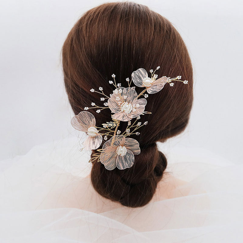 Gold Alloy Pearls Bridal Wedding Hair Vine Clip