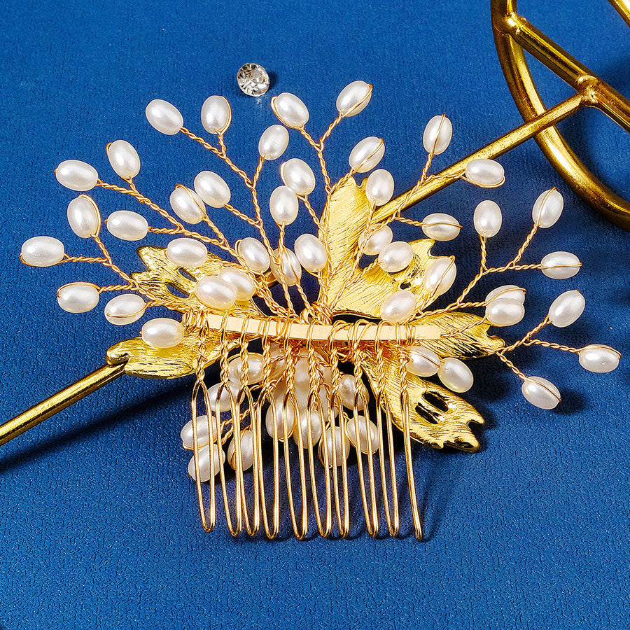 Pearl Rhinestone Flower Wedding Bridal Hair Comb Clip