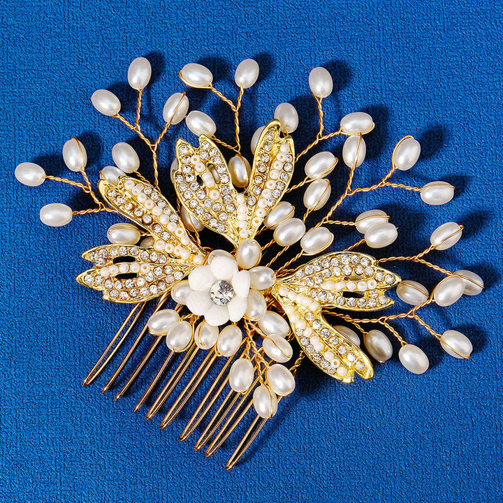 Pearl Rhinestone Flower Wedding Bridal Hair Comb Clip