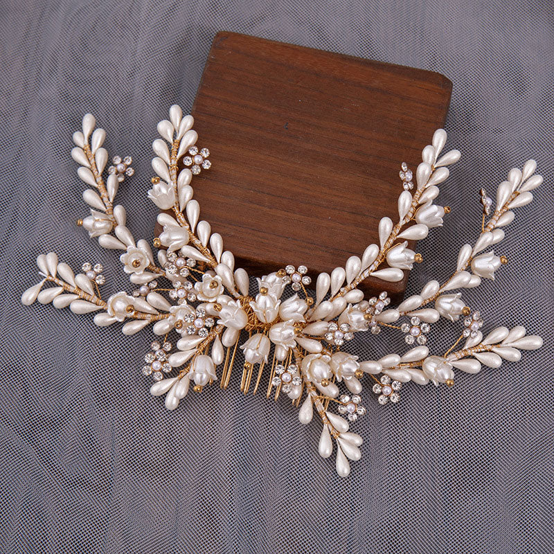 Pearls Rhinestones Wedding Bride Hair Comb Clip