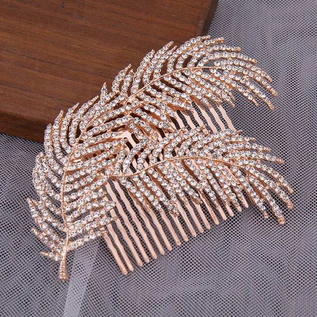 Rhinestone Leaf Wedding Hair Comb Clip
