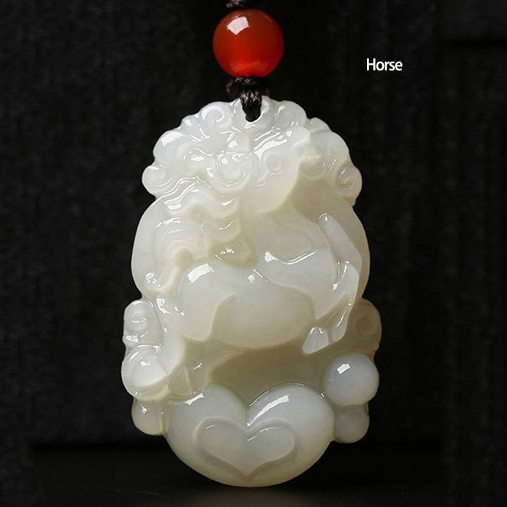 12 Chinese Zodiac Animals Jade Pendant Necklace