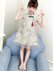 Green Floral Kids Girl Cheongsam / Qipao Dress