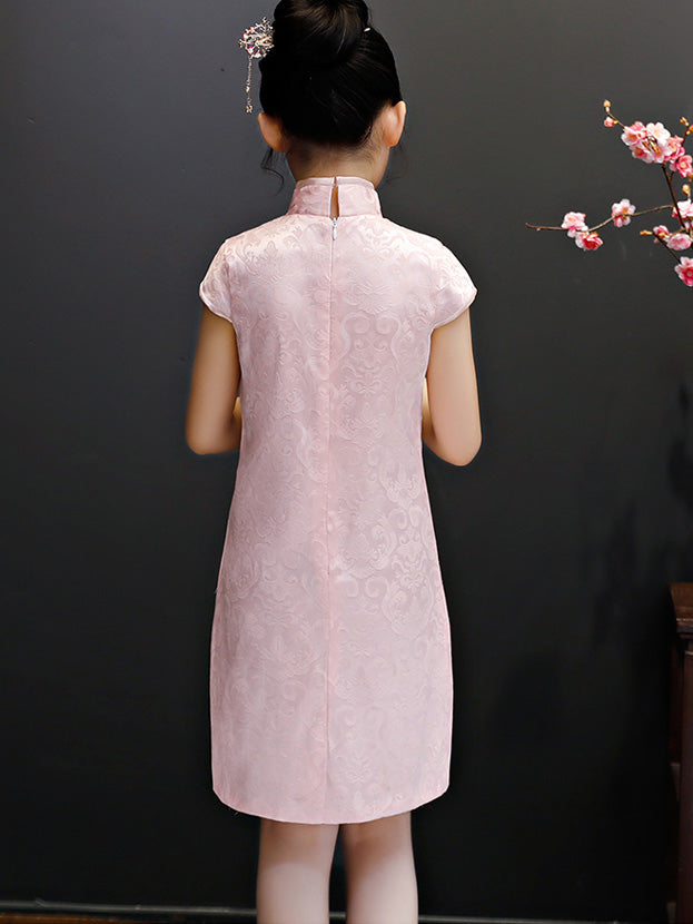 Pink Embroidered Kids Girl Cheongsam / Qipao Dress