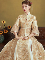 Sequined Gold Embroidered Wedding Qun Gua Jacket & Skirt