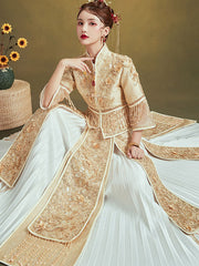 Sequined Gold Embroidered Wedding Qun Gua Jacket & Skirt