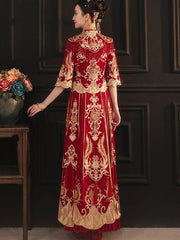 Summer Embroidered Phoenix Wedding Qun Gua with Pleated Skirt