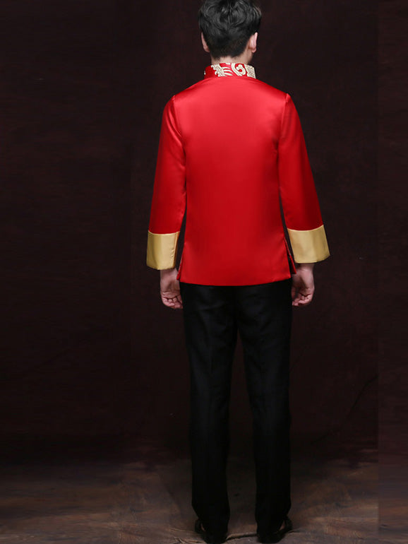 Traditional Chinese Men's Wedding Jacket with Golden Dragon