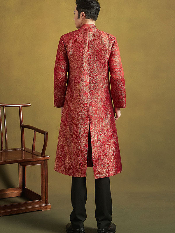 Red Embroidered Dragon Chinese Men's Wedding Jacket