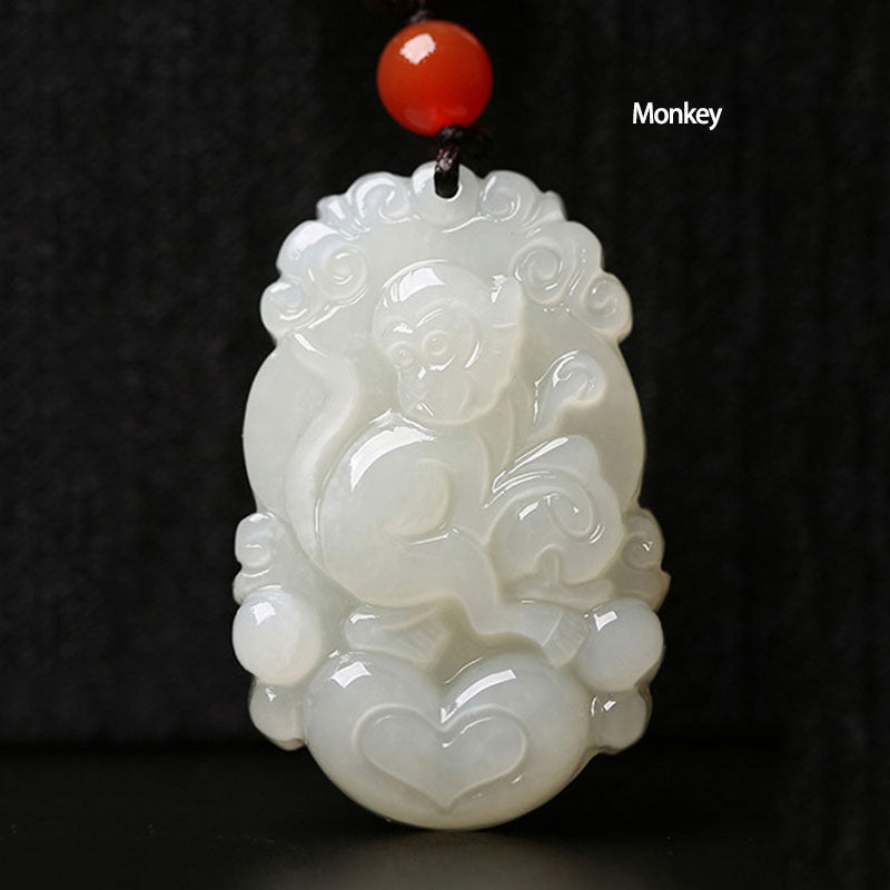 12 Chinese Zodiac Animals Jade Pendant Necklace