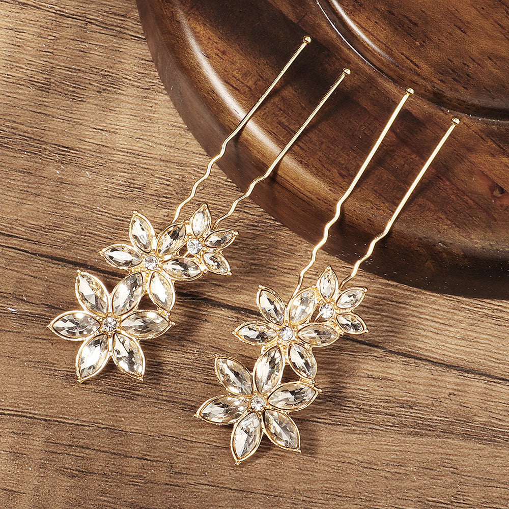 2 Pieces Gold Crystal Bridal Bridesmaids Wedding Hair Pins Clips