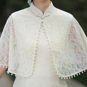 White Lace Mid Cheongsam Qi Pao Dress with Shawl