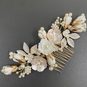 Pearls Shell Ceramic Flower Bridal Wedding Hair Comb