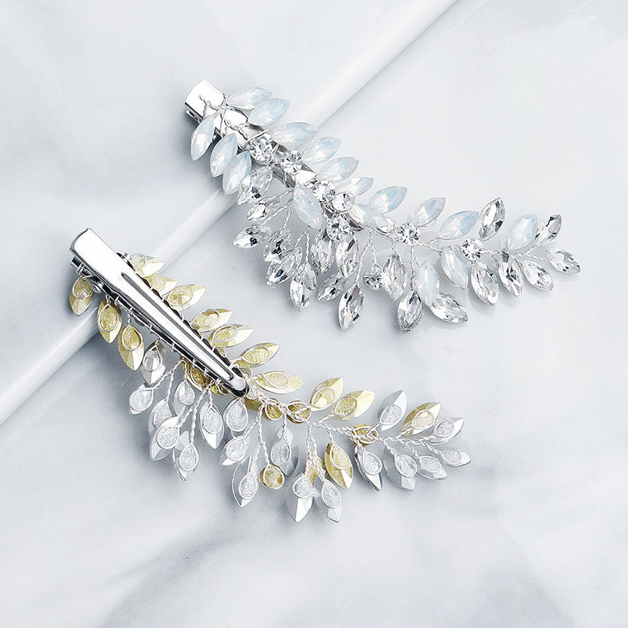 2 Pieces Rhinestone Crystal Flower Bride Wedding Hair Side Clips