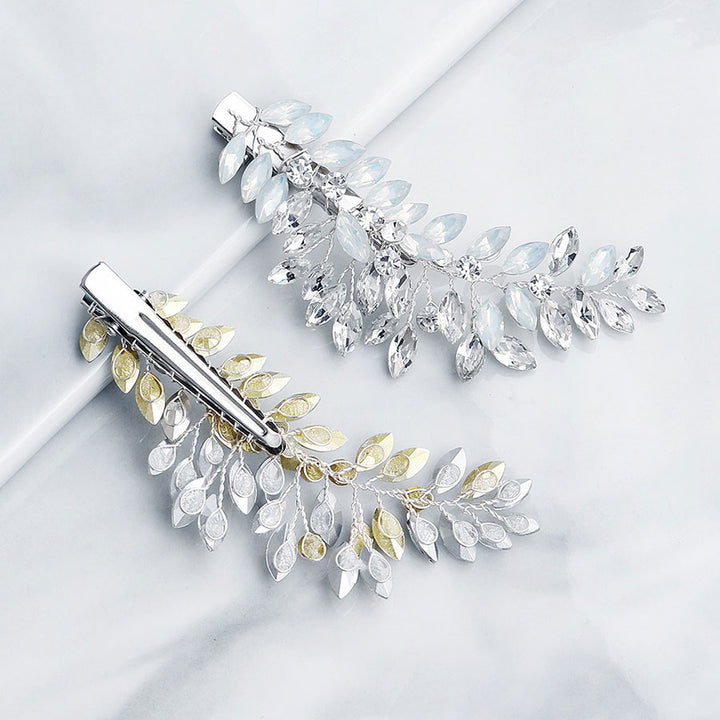 2 Pieces Rhinestone Crystal Flower Bride Wedding Hair Side Clips