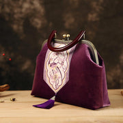 Handmade Purple Embroidered Wood Handle Bag