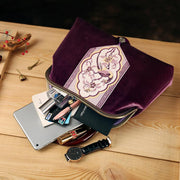Handmade Purple Embroidered Wood Handle Bag