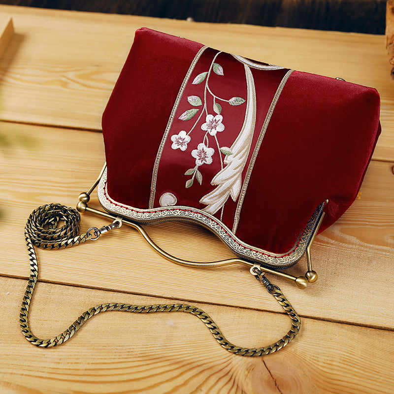 Red Embroidered Evening Shoulder Cross Handbag