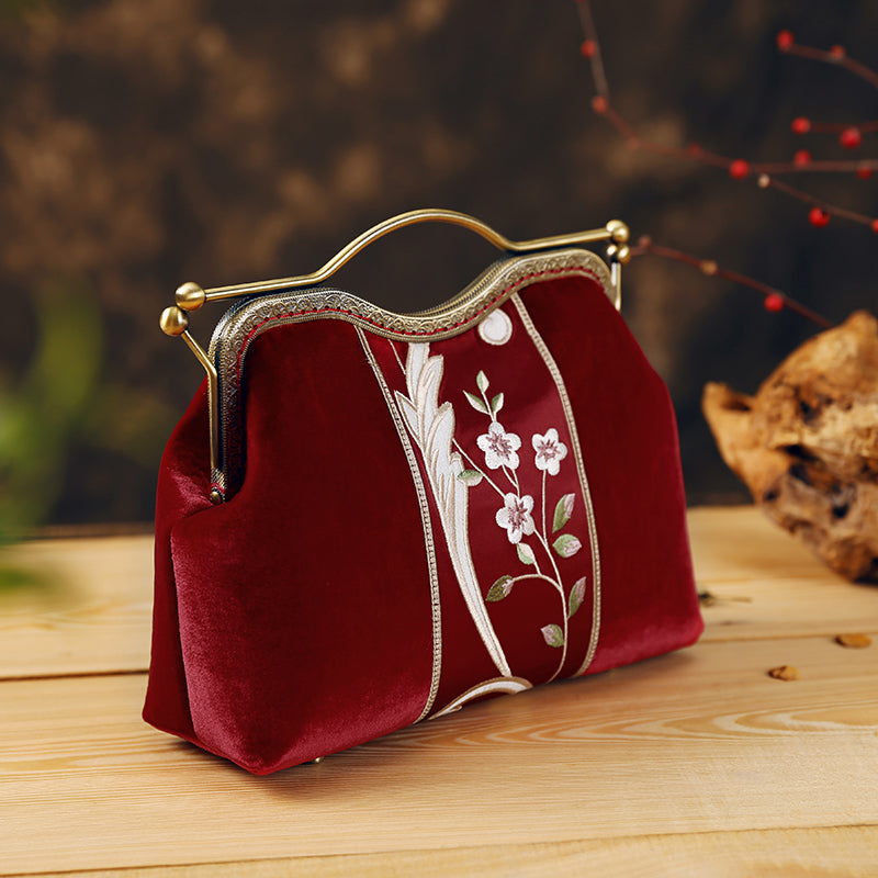 Red Embroidered Evening Shoulder Cross Handbag