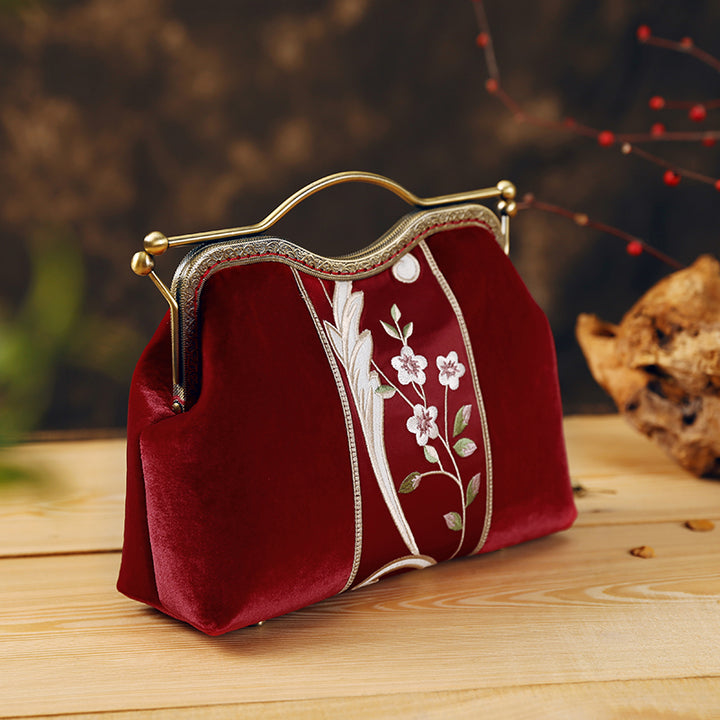 Red Embroidered Evening Shoulder Cross Handbag