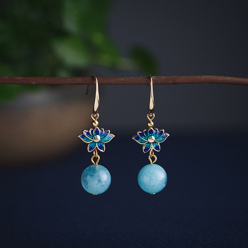 Blue Jade Dangle Drop Clip On Pierced Earrings