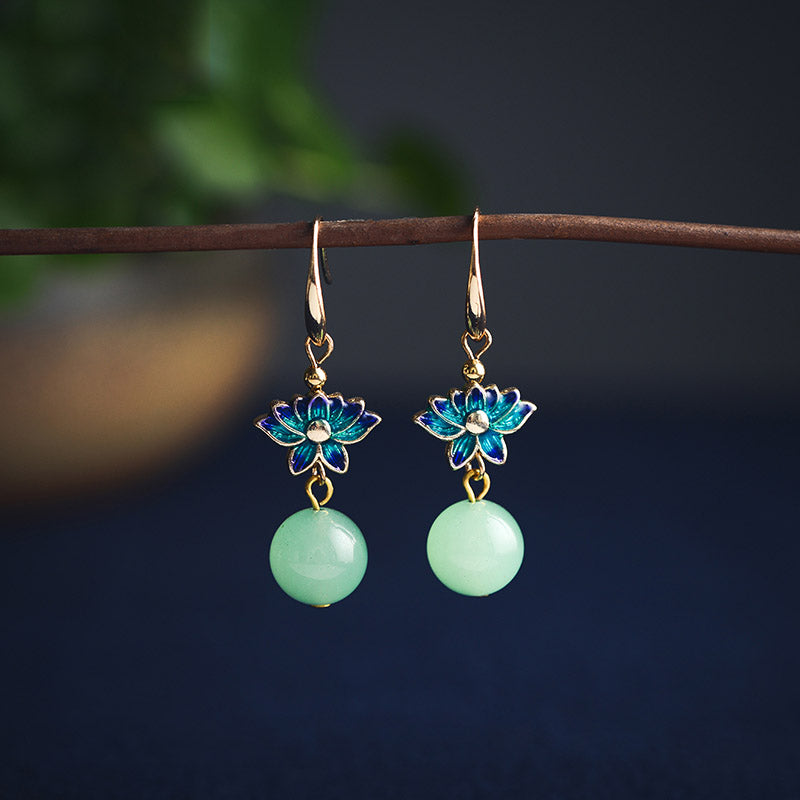Green Jade Dangle Drop Clip On Pierced Earrings