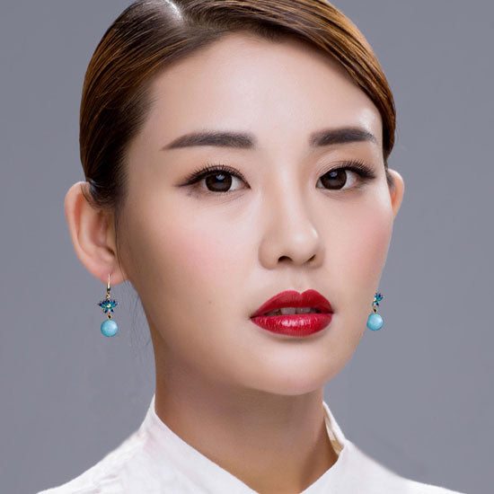 Blue Jade Dangle Drop Clip On Pierced Earrings
