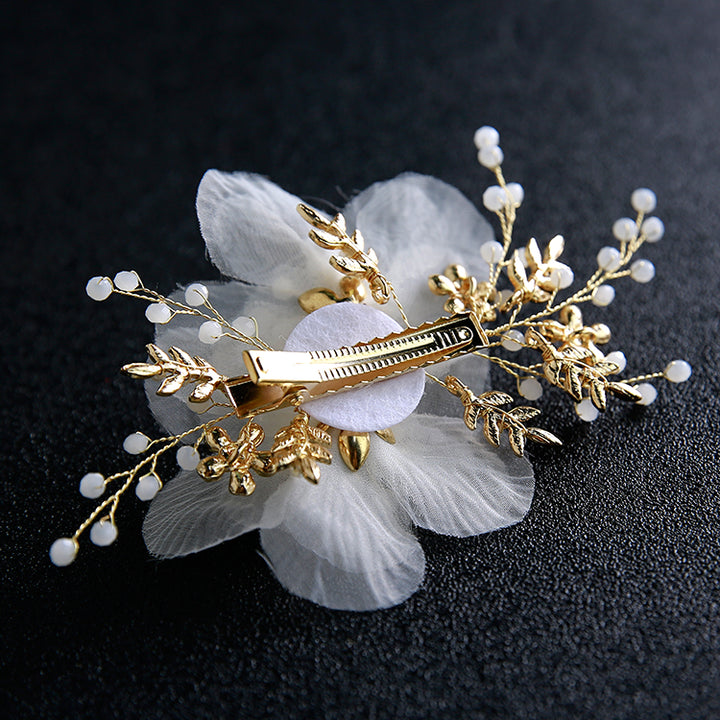 2-Pics Fabric Petals Crystals Floral Bridal Hair Clips