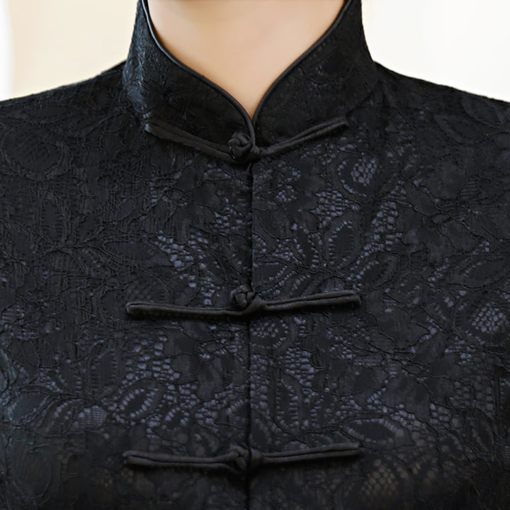 Black White Lace Cheongsam Blouse Top