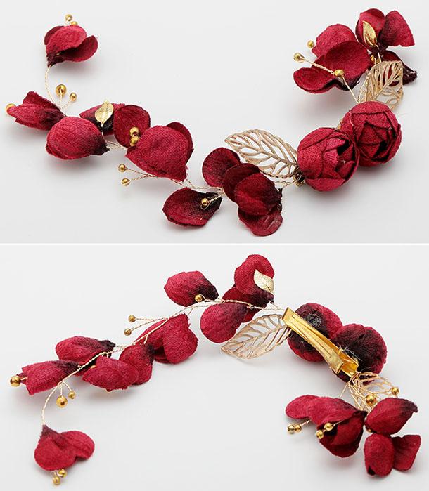 Red Blossom Gold Tone Butterfly Bridal Hair Vine