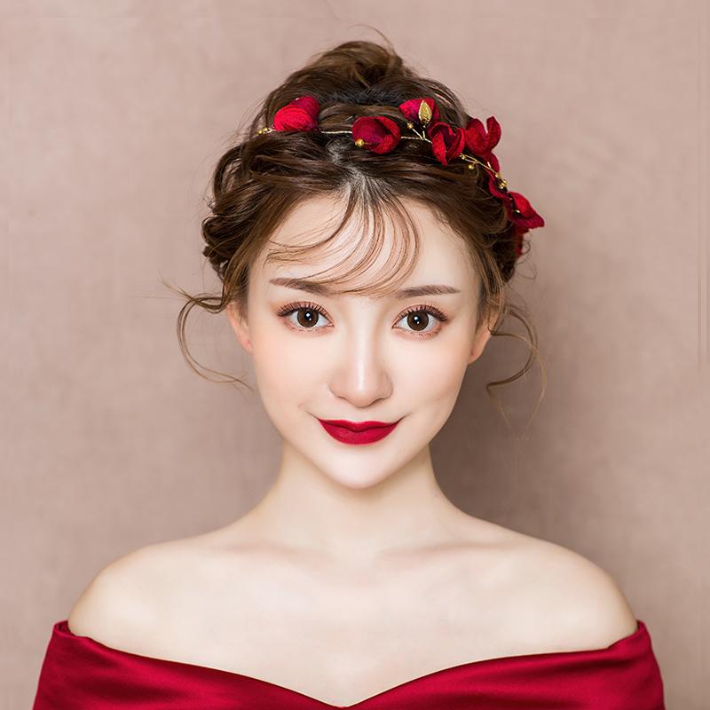 Red Blossom Gold Tone Butterfly Bridal Hair Vine