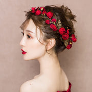 Red Blossom Gold Tone Butterfly Bridal Hair Vine