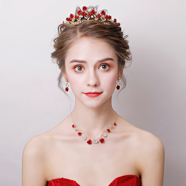 Rosette Crystal Bridal Hair Headband Crown & Earring