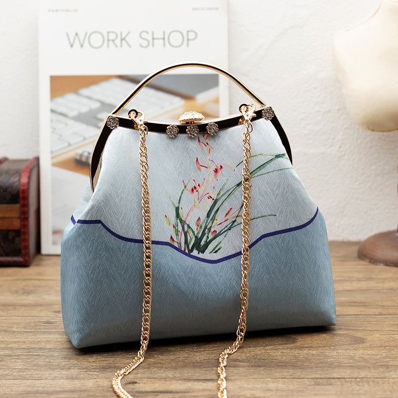 Floral Top Chain Cross Shoulder Clutch Handbag