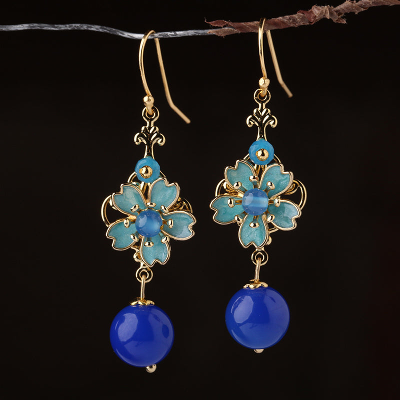 Blue Agate Drop Dangle Hook Clip On Earrings