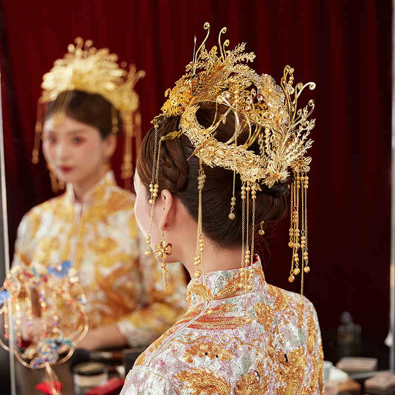 Gold Tone Phoenix Bridal Hair Crown Vine