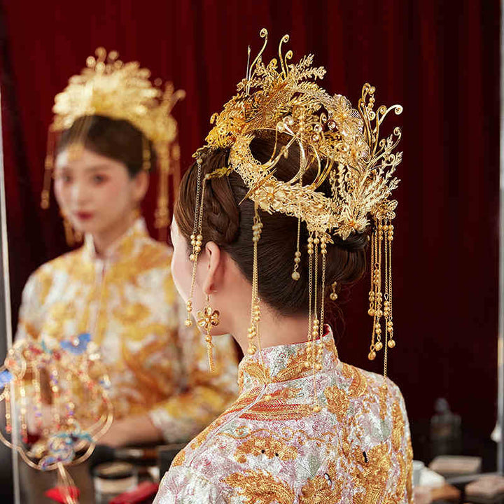 Gold Tone Phoenix Bridal Hair Crown Vine
