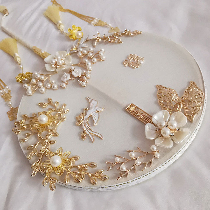 Vintage Pearl Floral Tassels Bride Hand Held Fans