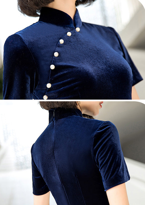 Thigh Split Velvet Modern Qipao / Cheongsam Maxi Dress
