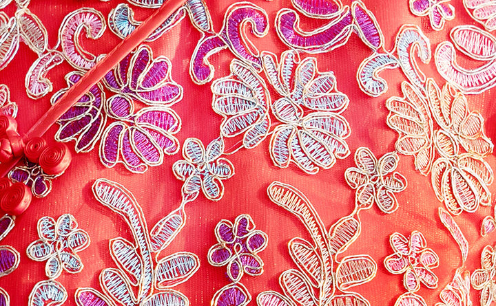 Red Woven Floral Long Qipao / Cheongsam Wedding Dress