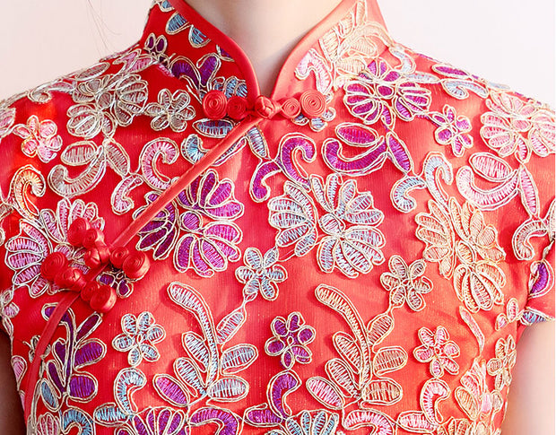 Woven Floral A-Line Short Qipao / Cheongsam Party Dress