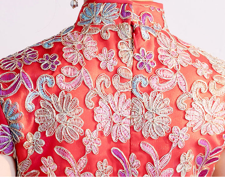 Woven Floral A-Line Short Qipao / Cheongsam Party Dress
