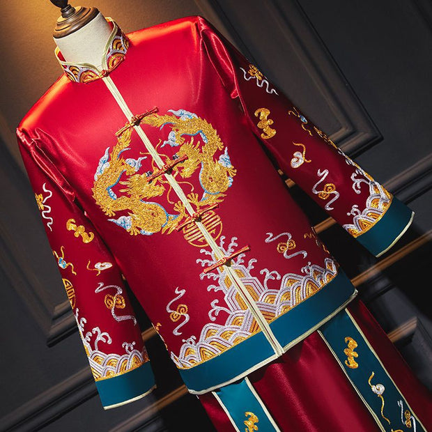2023 Colorblock Man Dragon Wedding Qun Gua, Jacket & Skirt
