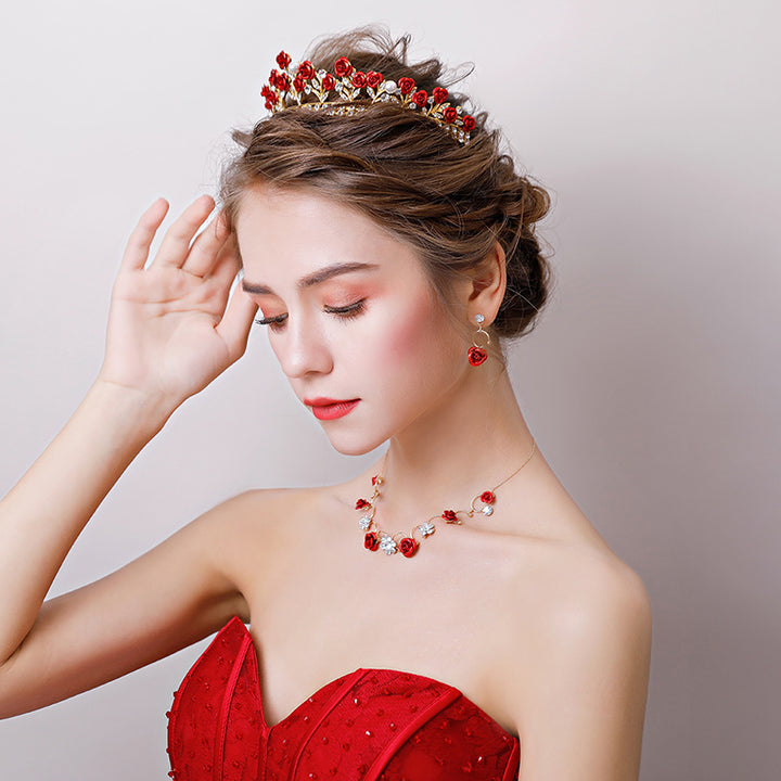 Rosette Crystal Bridal Hair Headband Crown & Earring