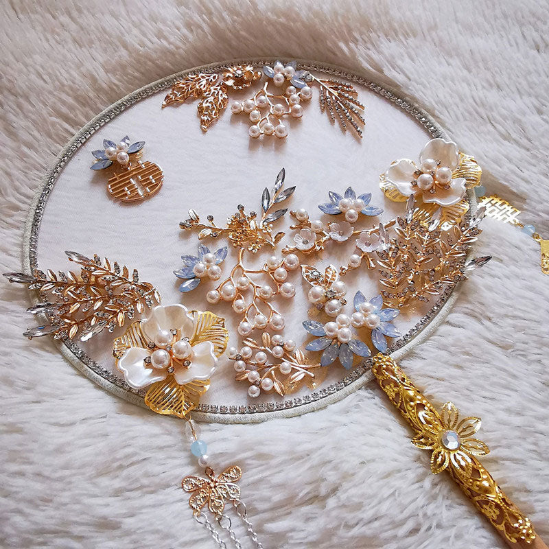 Vintage Crystal Floral Bride Hand Held Hexapetala Fans