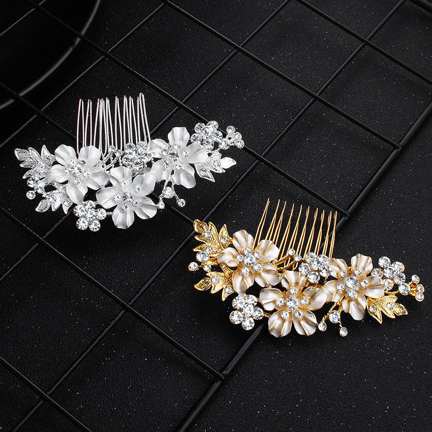 Gold Silver Rhinestone Flower Bride Hair Comb