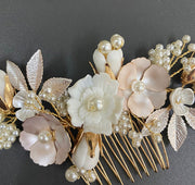 Pearls Shell Ceramic Flower Bridal Wedding Hair Comb