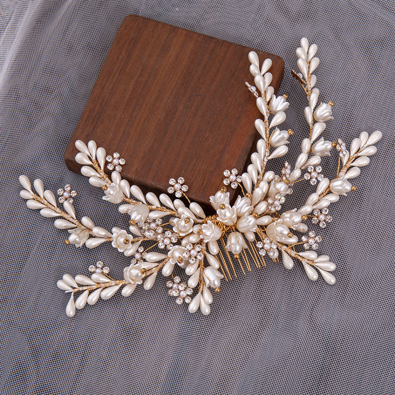 Pearls Rhinestones Wedding Bride Hair Comb Clip